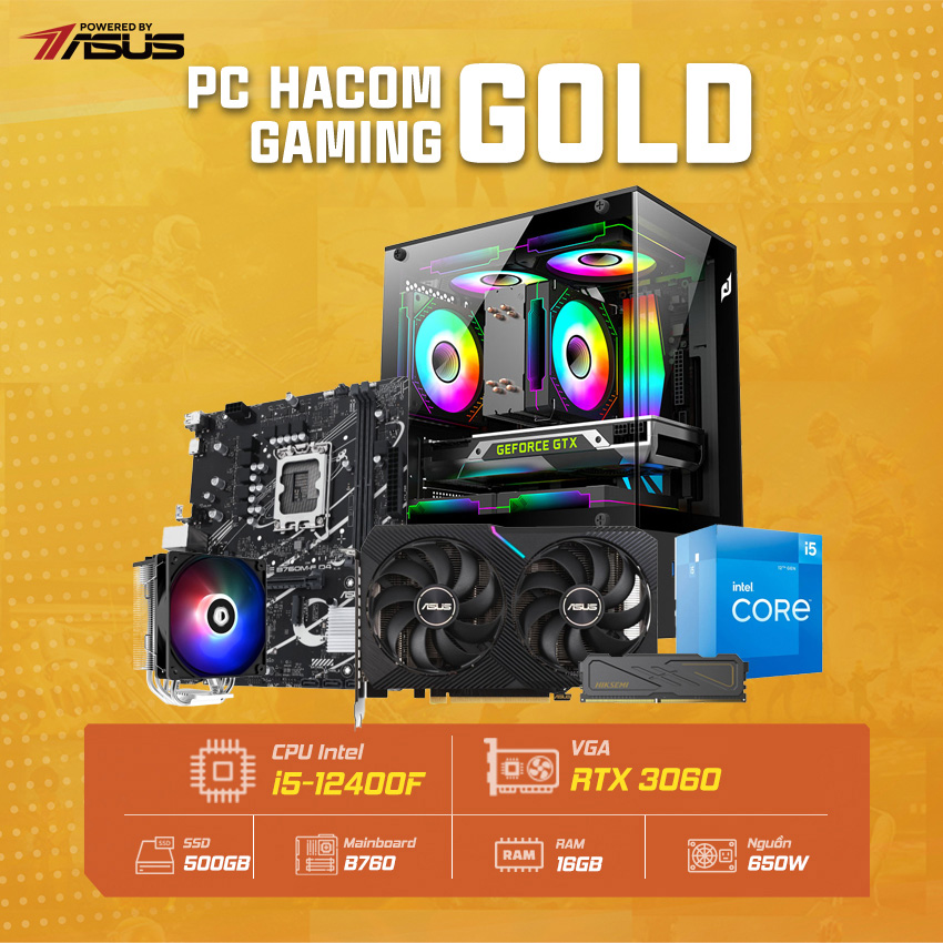 PC HACOM GOLD PRO 028 ( Intel i5 12400F / VGA RTX 3060 ) POWERED BY ASUS