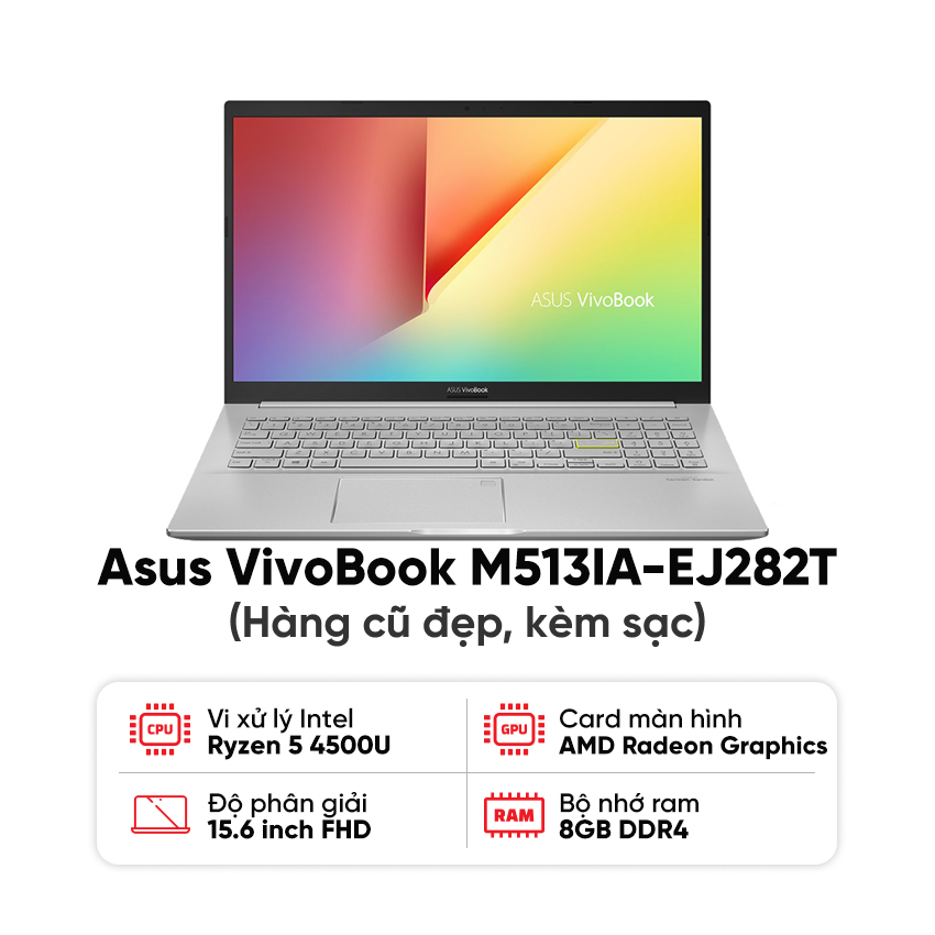 Laptop Asus VivoBook M513IA-EJ282T (R5 4500U/8GB RAM/512GB SSD/15.6 FHD/Win10/Bạc/Kèm sạc) - Cũ đẹp - Hình 1