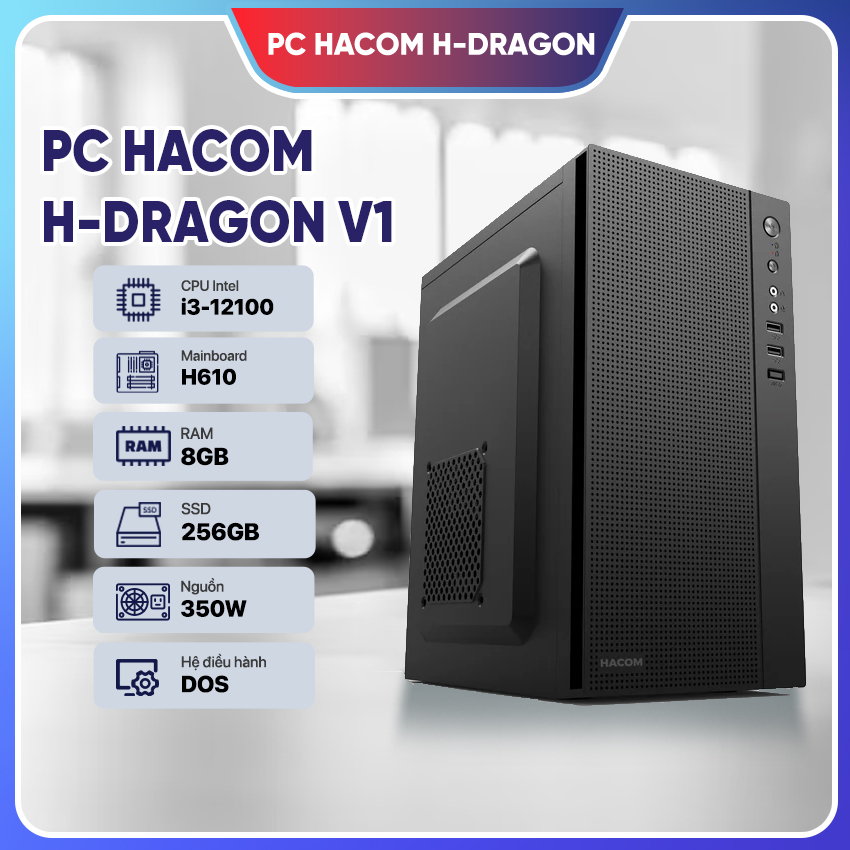 PC HACOM H-DRAGON V1 ( Intel i3 12100/8GB RAM/256 GB SSD )