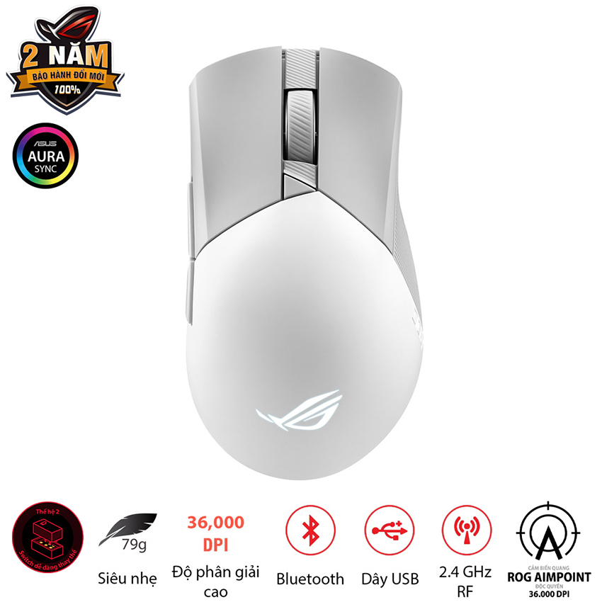 Chuột Gaming không dây ASUS ROG Gladius III Wireless AimPoint White 90MP02Y0-BMUA10