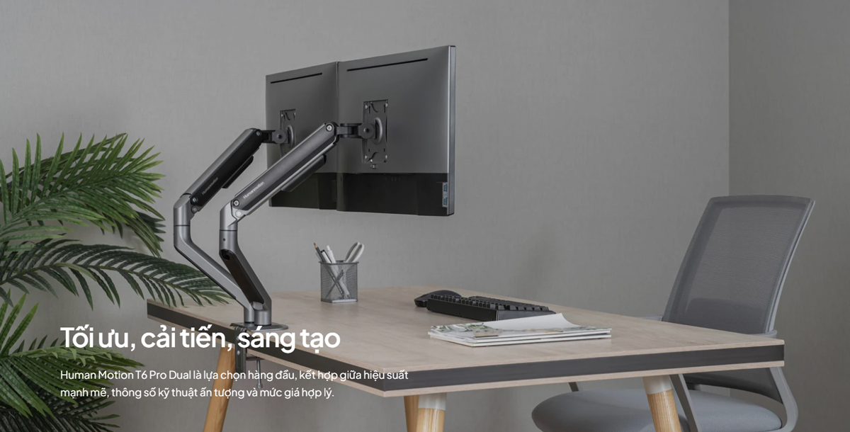 Giá treo màn hình HUMANMOTION T6 PRO DUAL 2025