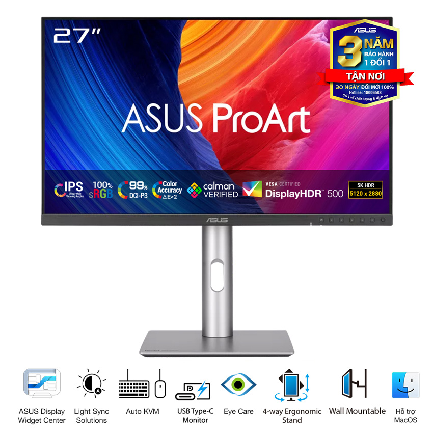 MÀN HÌNH ASUS PRO ART PA27JCV (27 INCH/5K/IPS/60HZ/5MS/USB-C 96W/LOA)