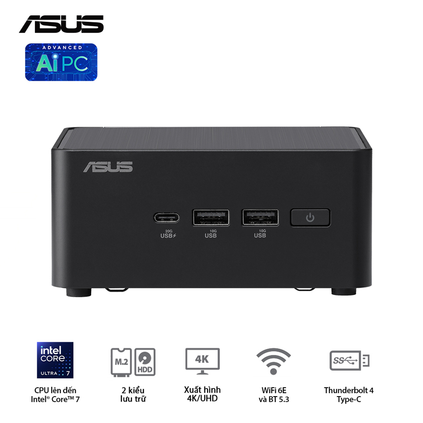 Bộ Mini PC Asus NUC 14 PRO Tall RNUC14RVHU700000i (U7- 155H/ 2xNVMe, SATA/ 2x HDMI 2.1/2x DP 1.4a/ VESA MOUNT)