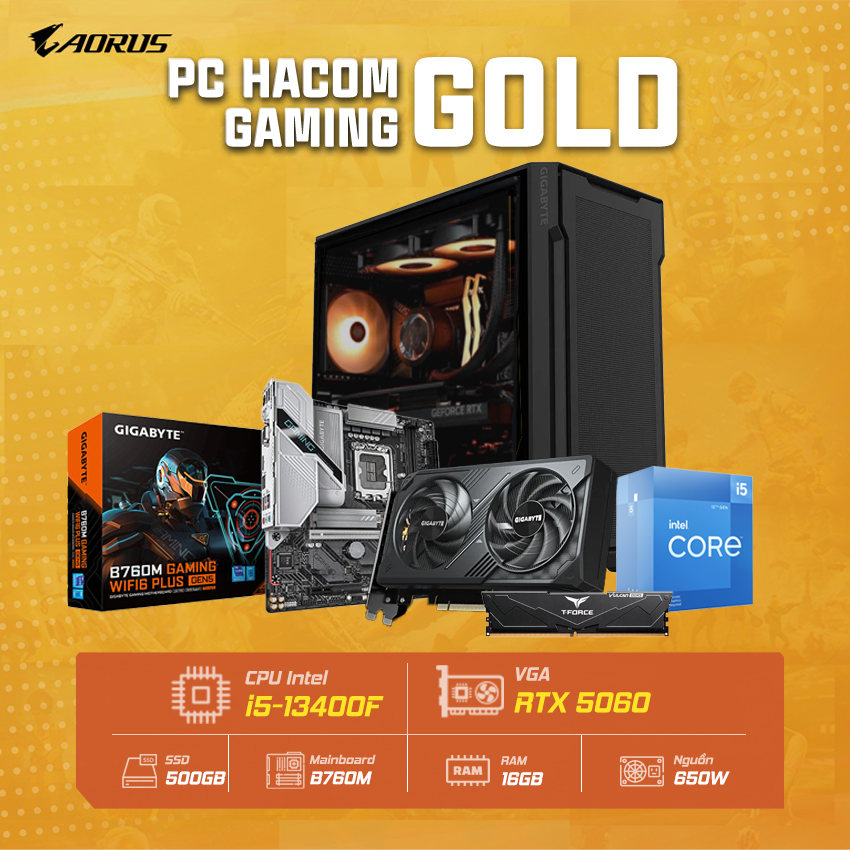 PC HACOM GOLD PRO 043 ( Intel i5 13400F/ VGA RTX 5060/ WIFI) POWERED BY GIGABYTE