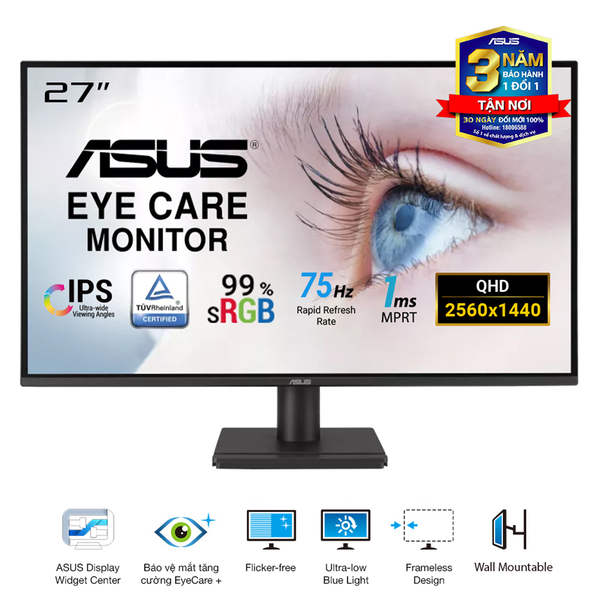 Màn hình Asus VA27AQ (27 inch/QHD/IPS/75Hz/1ms/loa)