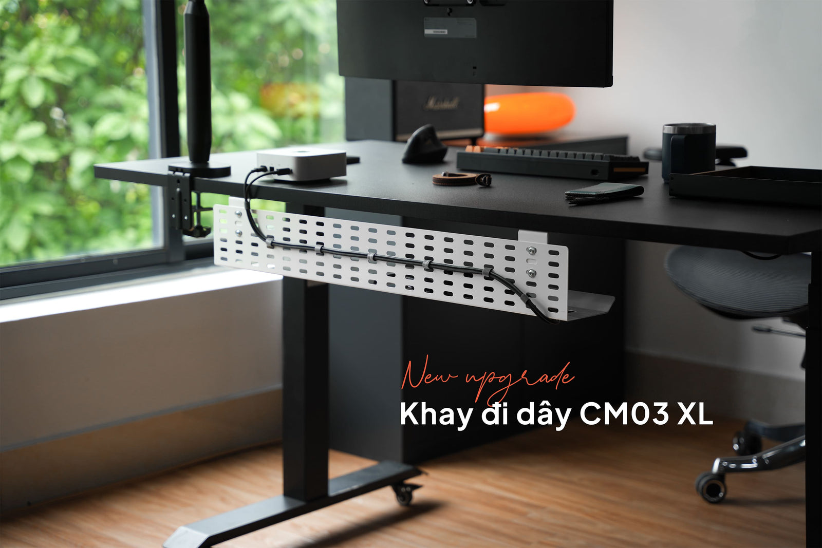 Khay giấu dây kẹp bàn HyperWork HPW-CM03-BLK-XL Đen