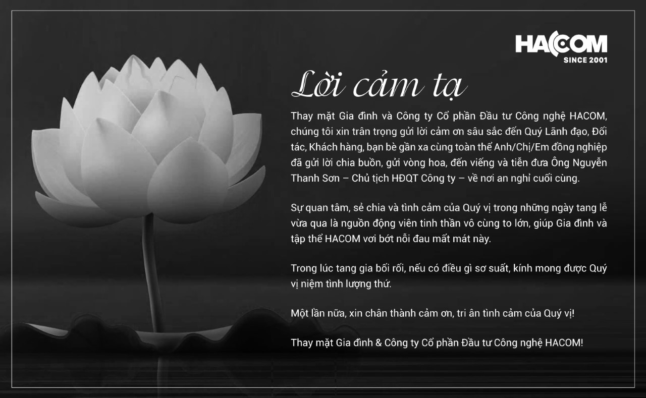 Lời cảm tạ - tang lễ Chủ tịch Nguyễn Thanh Sơn