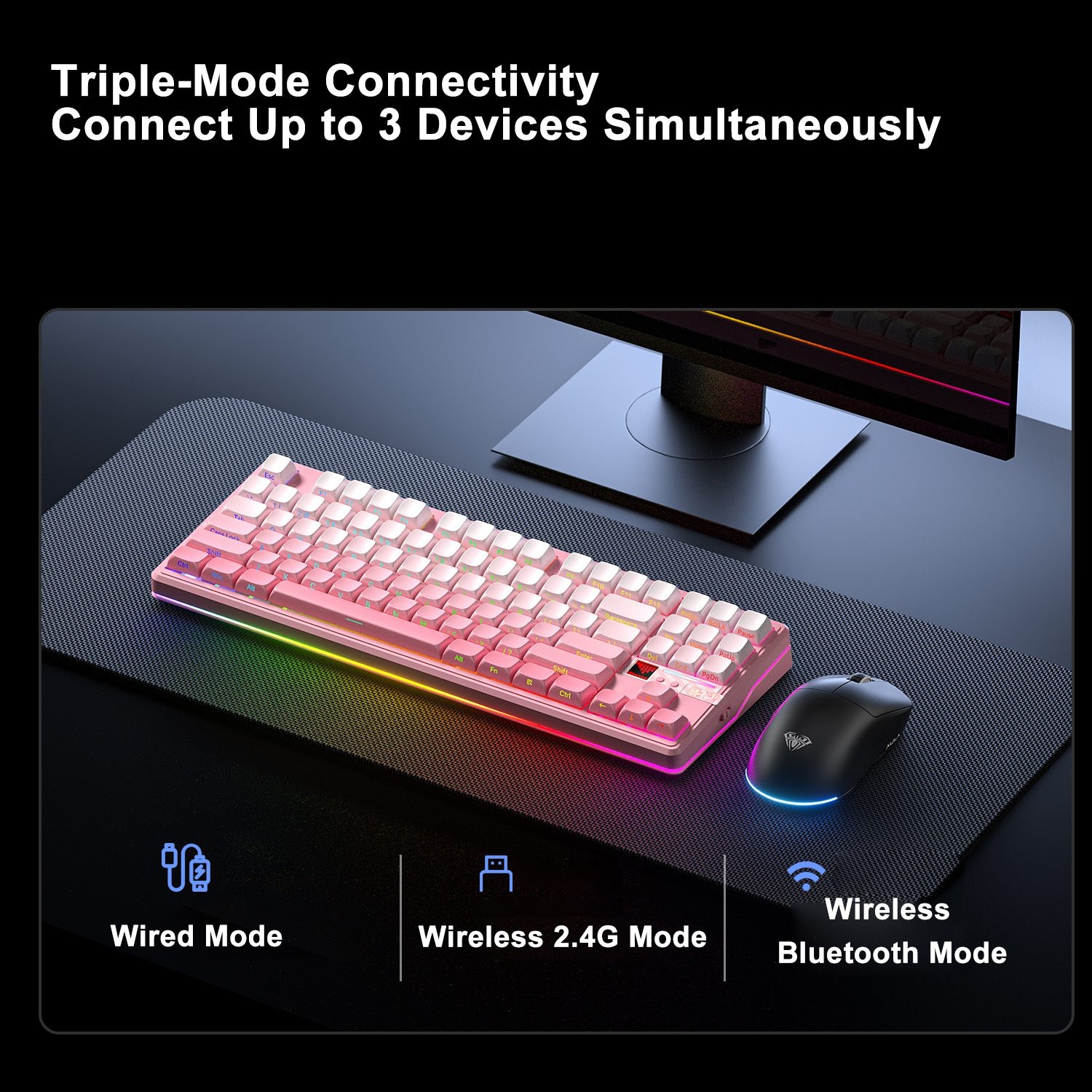 ban phim aula f87 pro v2 3 mode orange juice 3