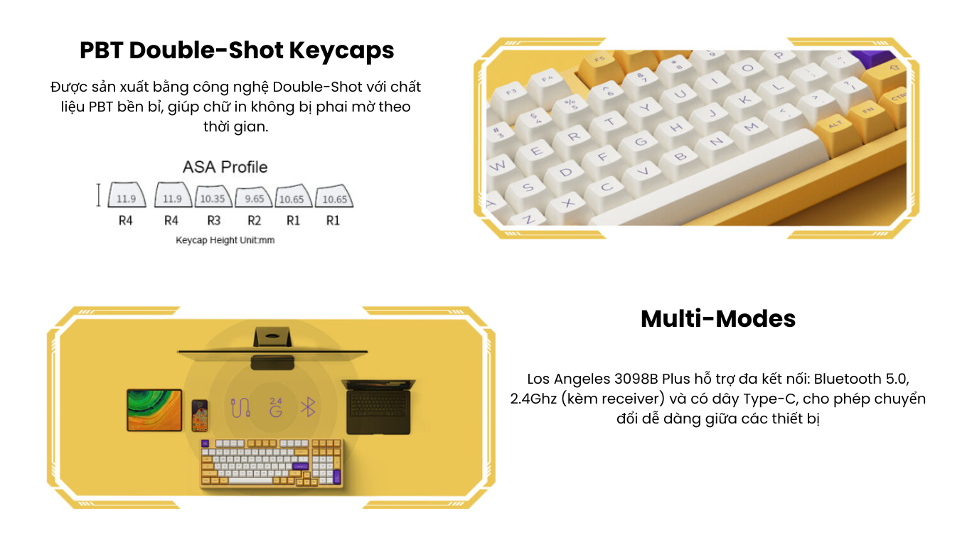 ban phim akko 3098b plus los angeles creamy yellow pro switch kbak0404 4