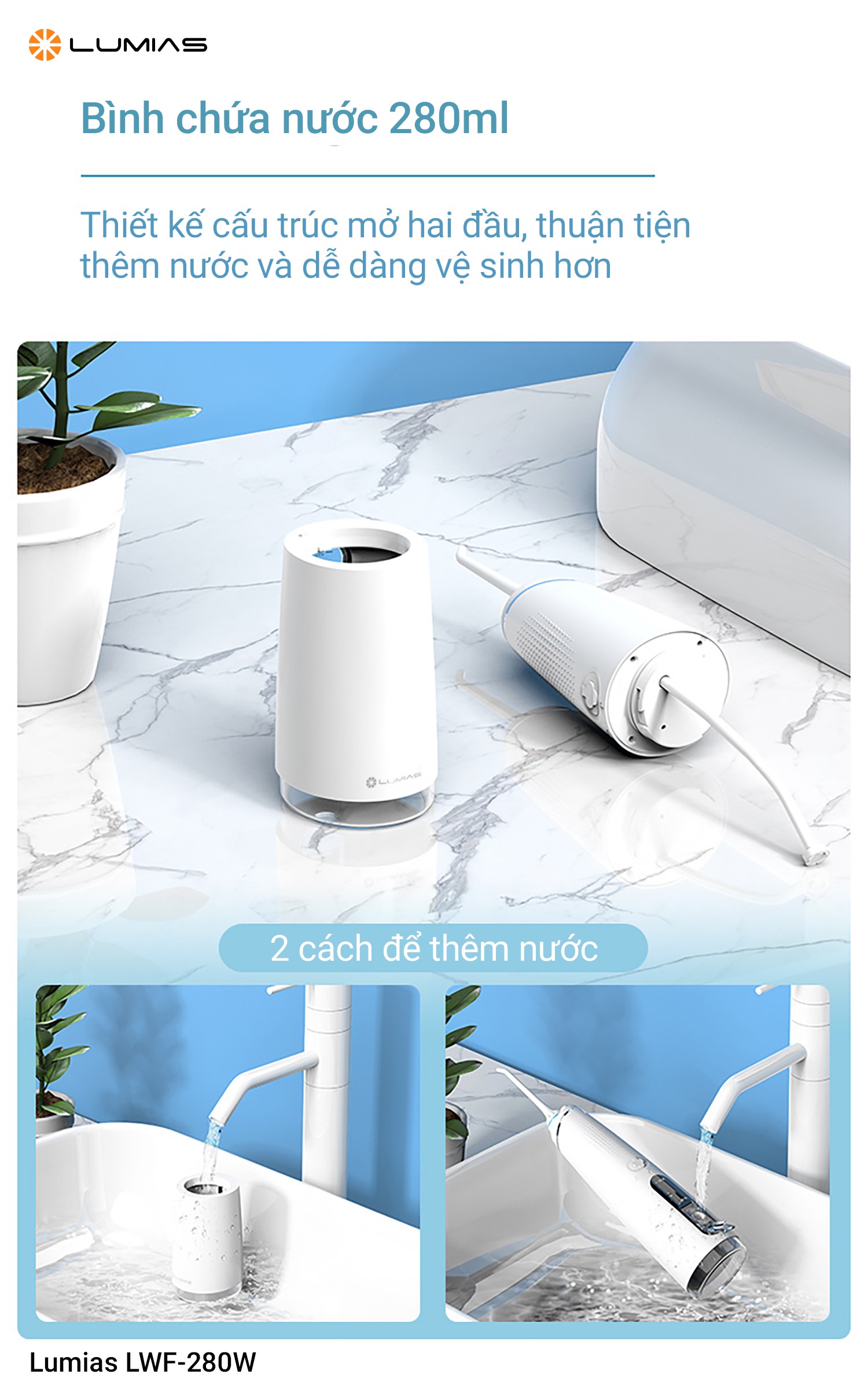Máy Tăm Nước Dung Tích 280ML Lumias LWF-280W - Màu Trắng 5