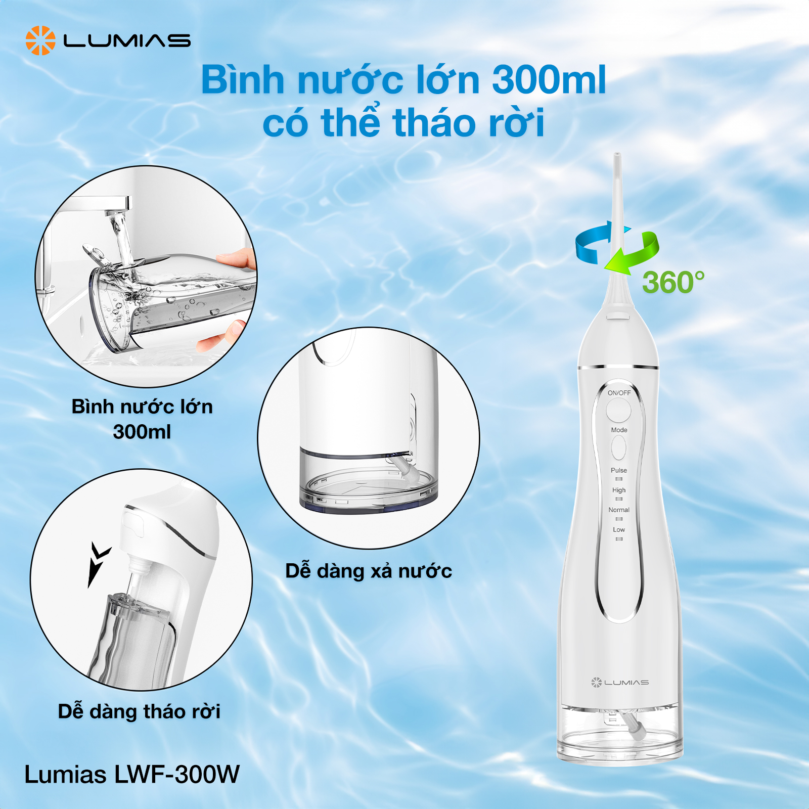 Máy Tăm Nước Dung Tích 300ML Lumias LWF-300W - Màu Trắng 2