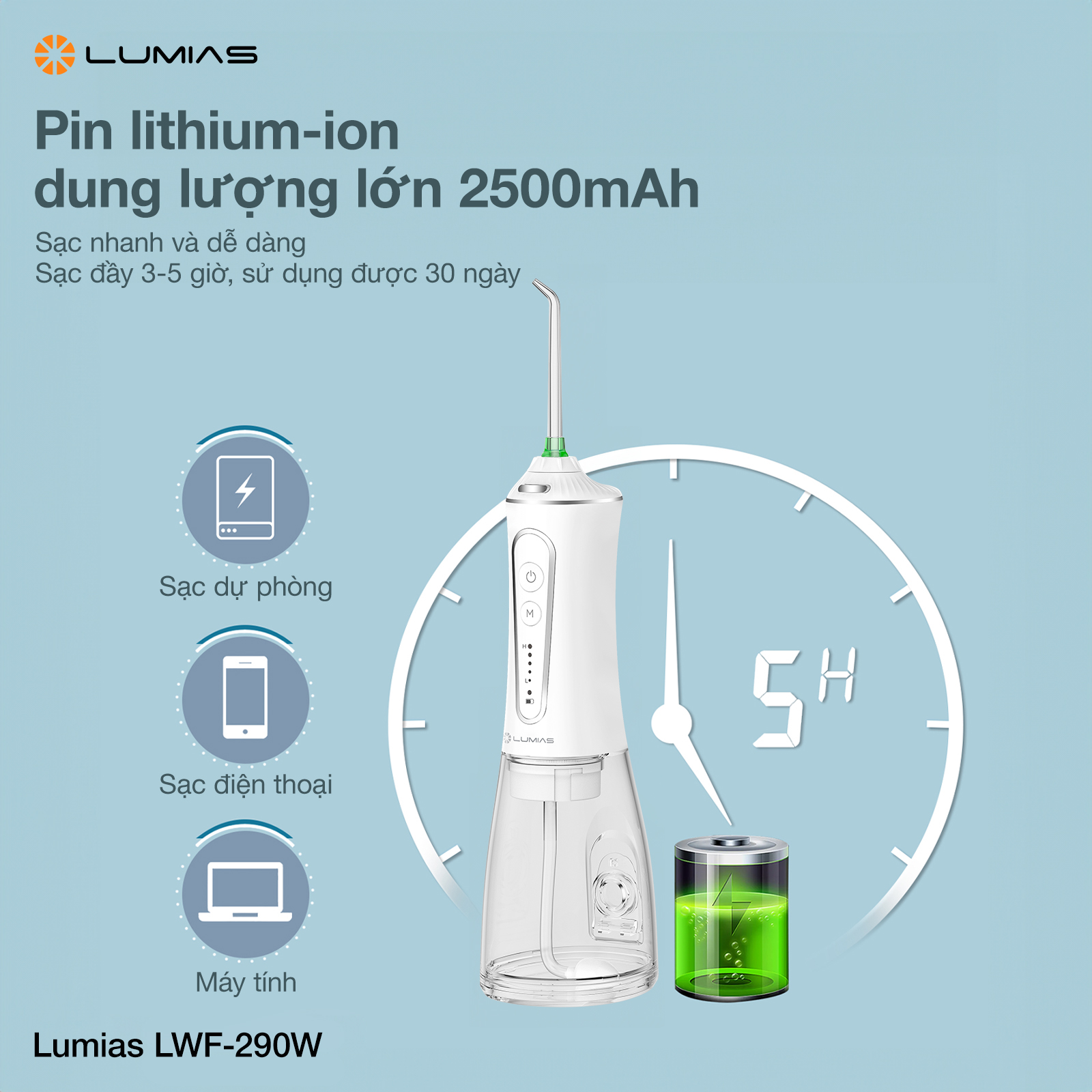 Máy Tăm Nước Dung Tích 300ML Lumias LWF-290W - Màu Trắng 3