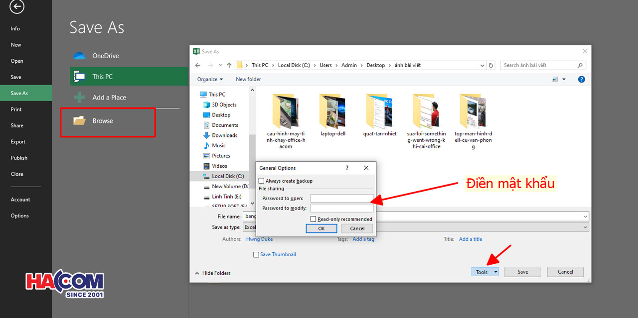 dat mat khau cho file excel hacom 2