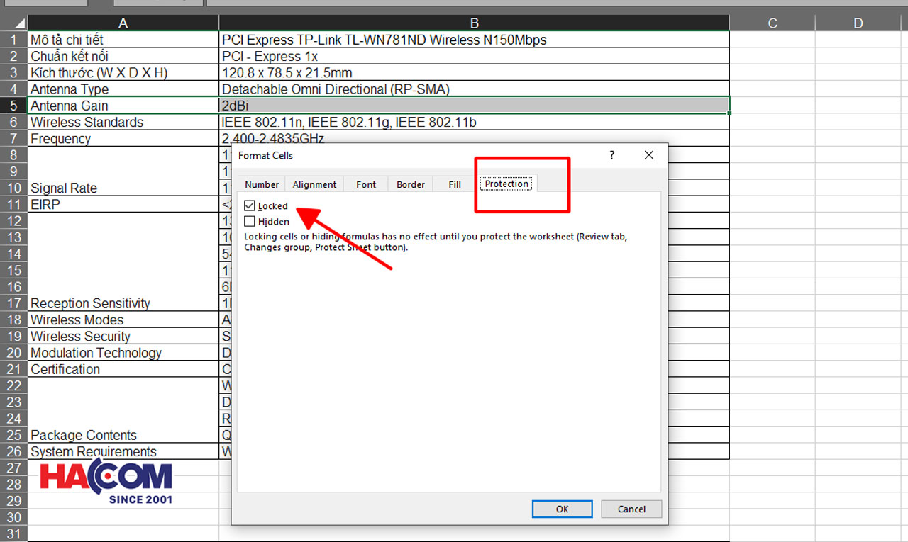 dat mat khau cho file excel hacom 4
