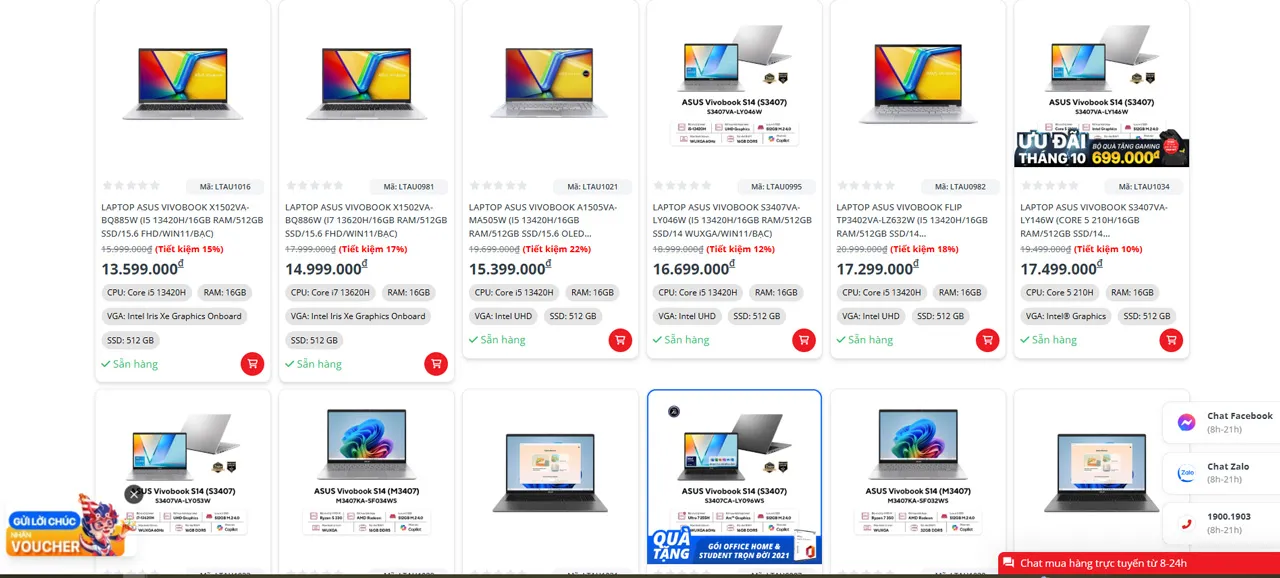 HACOM luôn cập nhật mức giá cùng khuyến mãi hấp dẫn cho asus vivobook