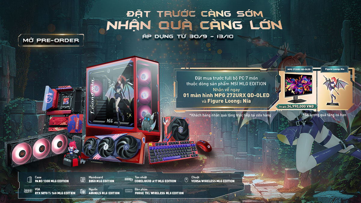 Pre-Order PC Gaming MSI MLG Edition – Sở hữu màn hình QD-OLED 34.990.000đ cực đỉnh!