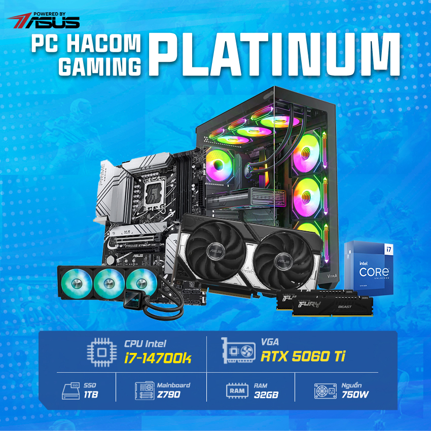 PC HACOM PLATINUM PRO 026 ( Intel i7 14700K / VGA RTX 5060 Ti 16GB  ) POWERED BY ASUS