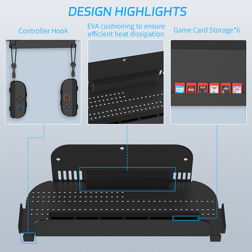 Giá treo tường đa năng cho Nintendo Switch 2/Oled/Switch màu đen JYS-NS2291 8