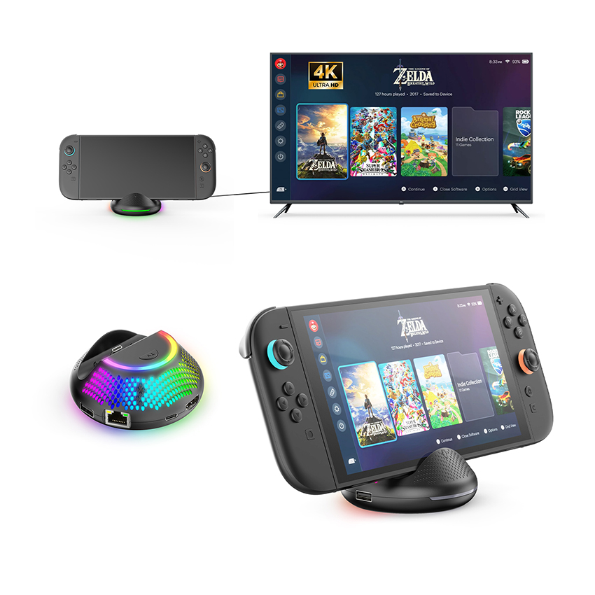 Sạc mini kiêm dock chuyển TV 5 in 1 cho Nintendo Switch 2 màu đen JYS-NS2289 9