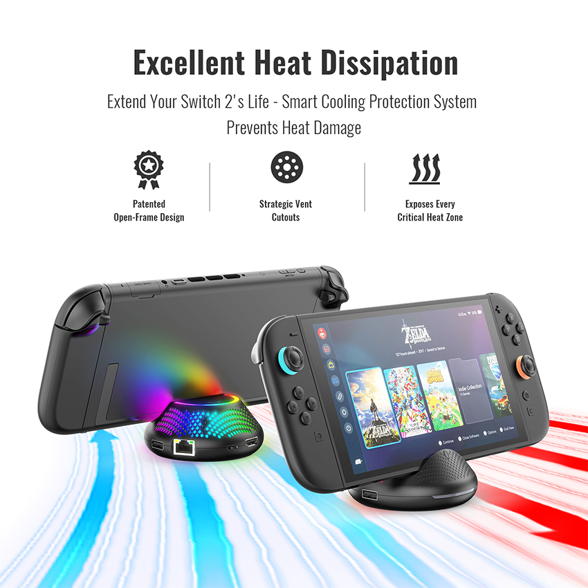 Sạc mini kiêm dock chuyển TV 5 in 1 cho Nintendo Switch 2 màu đen JYS-NS2289 6