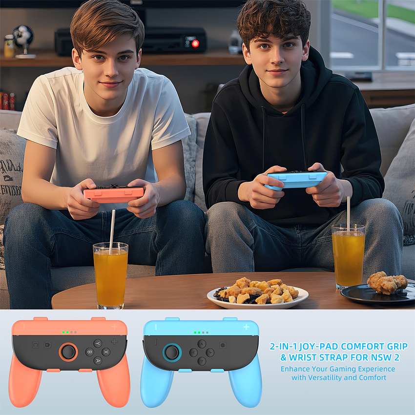 Vỏ tay cầm bằng nhựa có dây đeo Grip Controller for Switch 2 Twin Pack 2 in 1 màu xanh pha cam JYS-NS2276 6