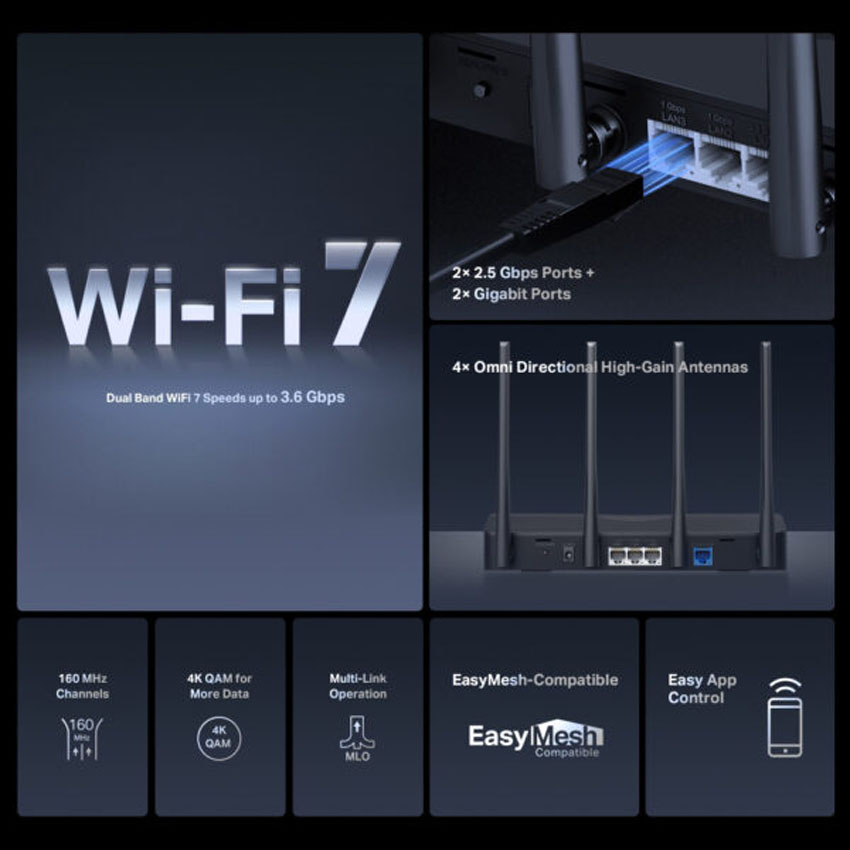 Bộ phát Wifi 7 Mercusys MR27BE BE3600 băng tần kép 3