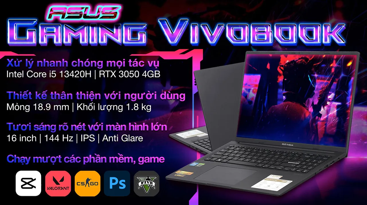 Asus Gaming Vivobook K3605VC RTX3050 4GB màn hình 16 inch WUXGA