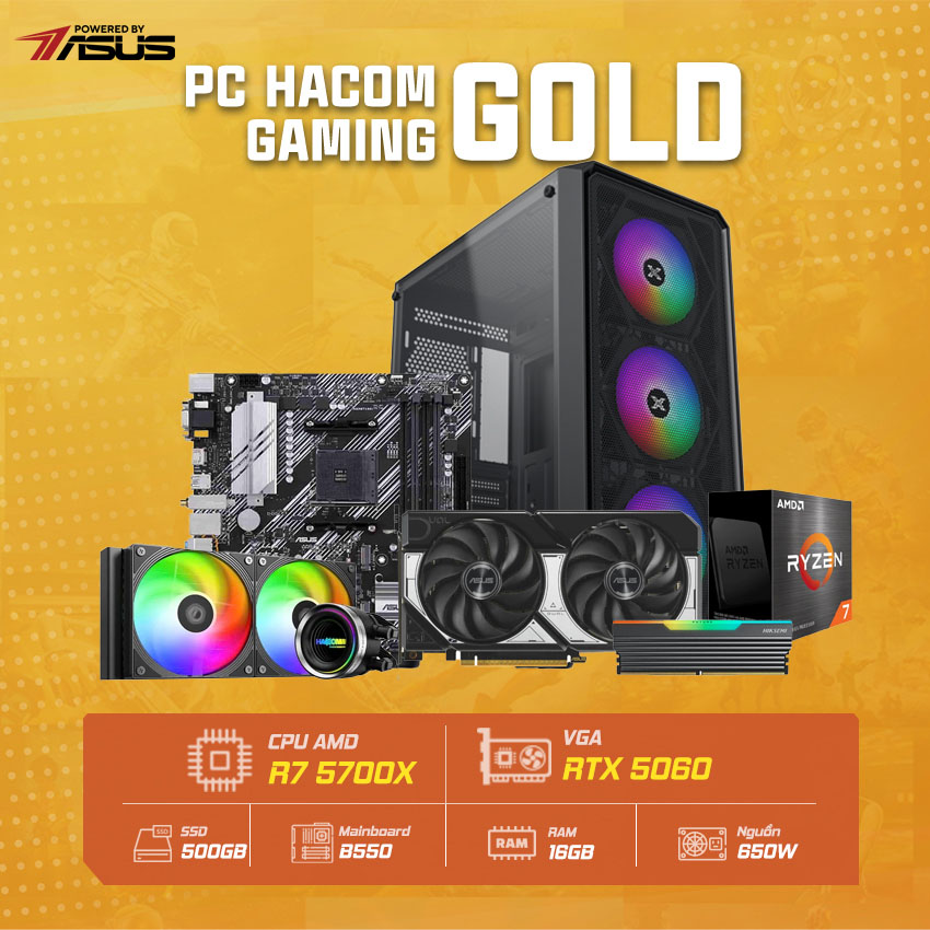 PC HACOM GOLD PRO 064 ( Ryzen 5700X / VGA RTX 5060 / Wifi ) POWERED BY ASUS