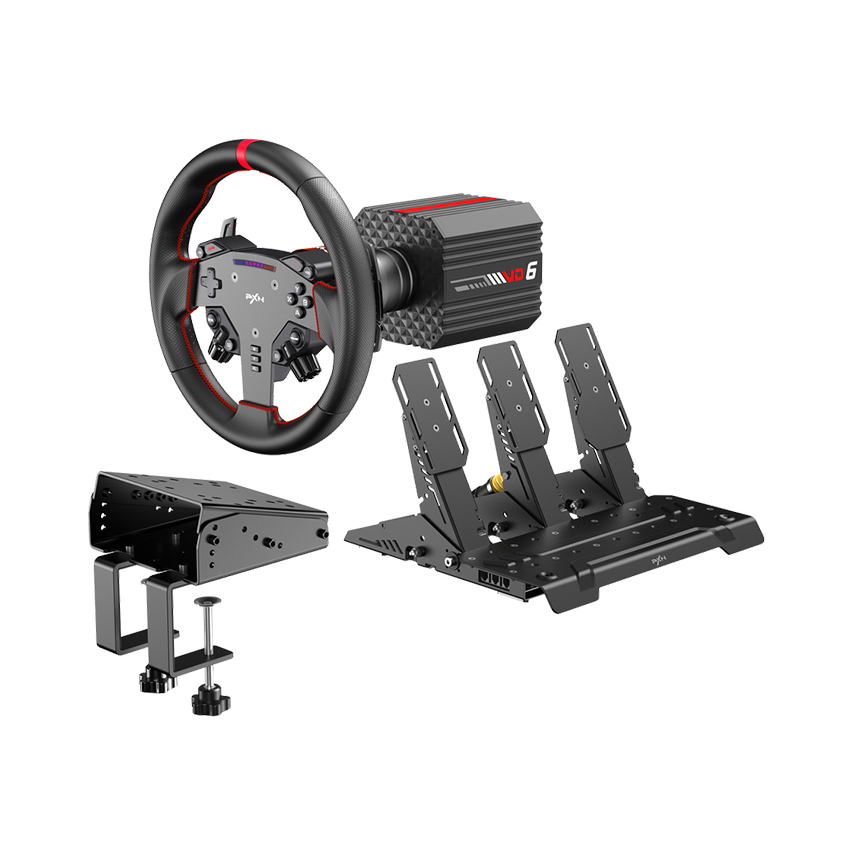 Vô lăng chơi game PXN-VD6 Bundle (VD6 Wheel Base, Vô Lăng, Pedel, ngàm kẹp bàn)