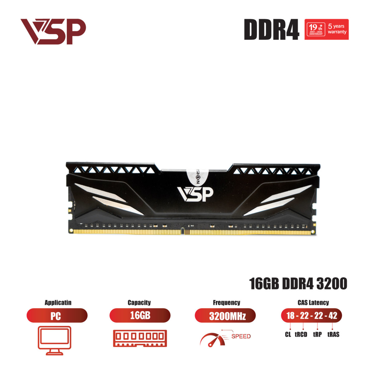 Ram Desktop VSP (DDR4-16GDDR0143/0167/0172/0173) 16GB (1x16GB) DDR4 3200MHz chính hãng