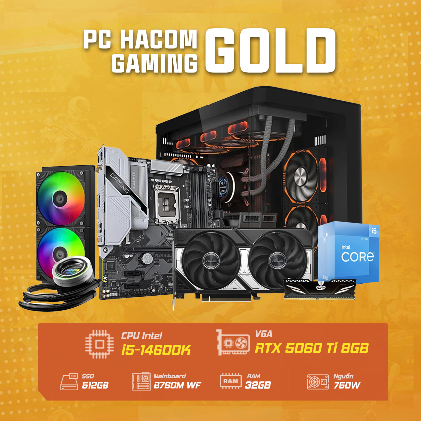 PC HACOM GOLD PRO 082 ( Intel i5 14600K/ WIFI / VGA RTX 5060 Ti) chính hãng