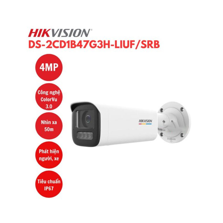 Camera IP thân trụ 4MP Hikvision DS-2CD1B47G3H-LIUF/SRB
