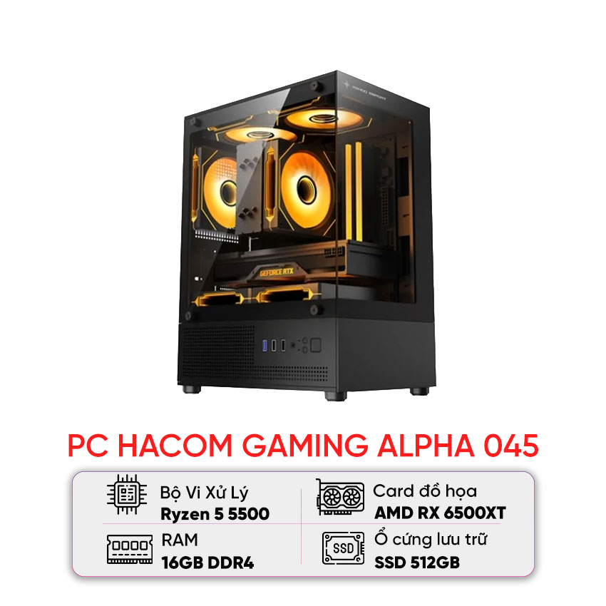 PC HACOM GAMING ALPHA 045 (Ryzen 5 5500 / 16GB RAM / 512GB SSD / RX 6500 XT) - Likenew (Bảo hành 32 tháng) chính hãng
