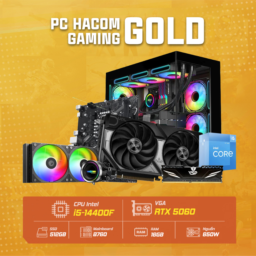 PC HACOM GOLD PRO 088 ( Intel I5 14400F/ VGA RTX 5060) chính hãng