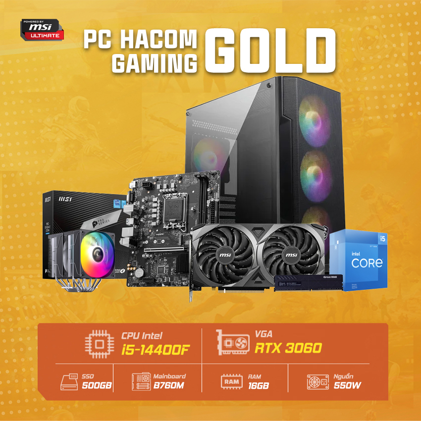 PC HACOM GOLD PRO 077 ( Intel i5 14400F/ VGA RTX 3060 ) POWERED BY MSI