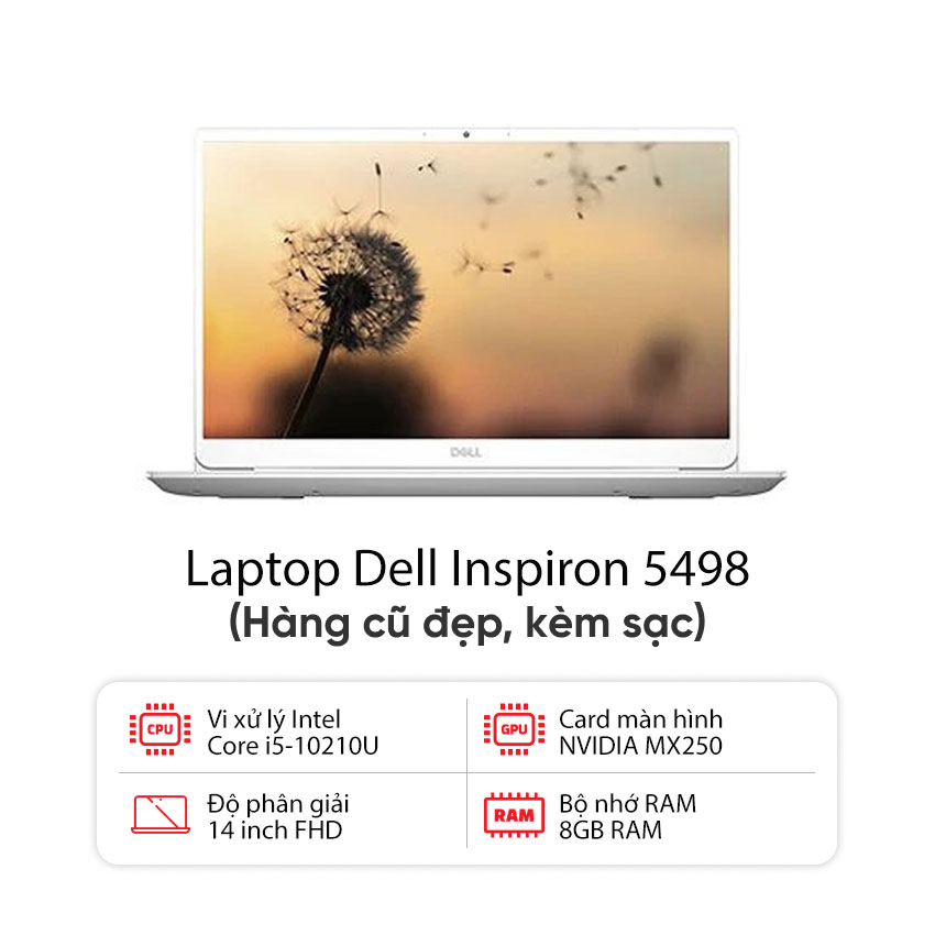 Laptop DELL Inspiron 5498 (I5-10210U / 8GB RAM / 512GB SSD / Nvidia MX250 / Màn 14 inch FHD / Kèm sạc) - Hàng cũ đẹp