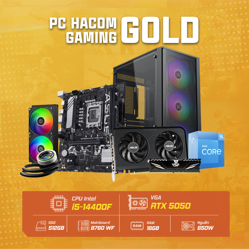 PC HACOM GOLD PRO 053 (Intel i5 14400F / Wifi / VGA RTX 5050 ) HACOM EDITION