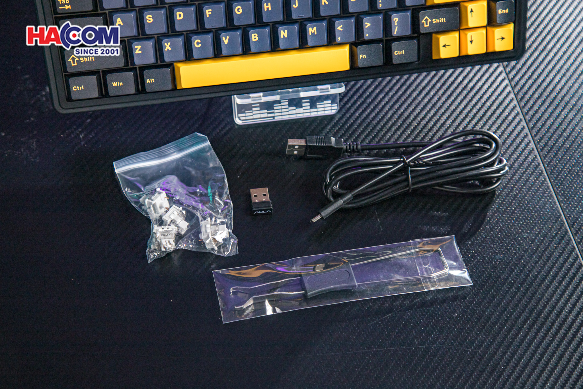 Bàn phím cơ AULA F75 (Đen/Xanh đậm/Cam), (3 Mode, Grey Wood V3 Switch) 4