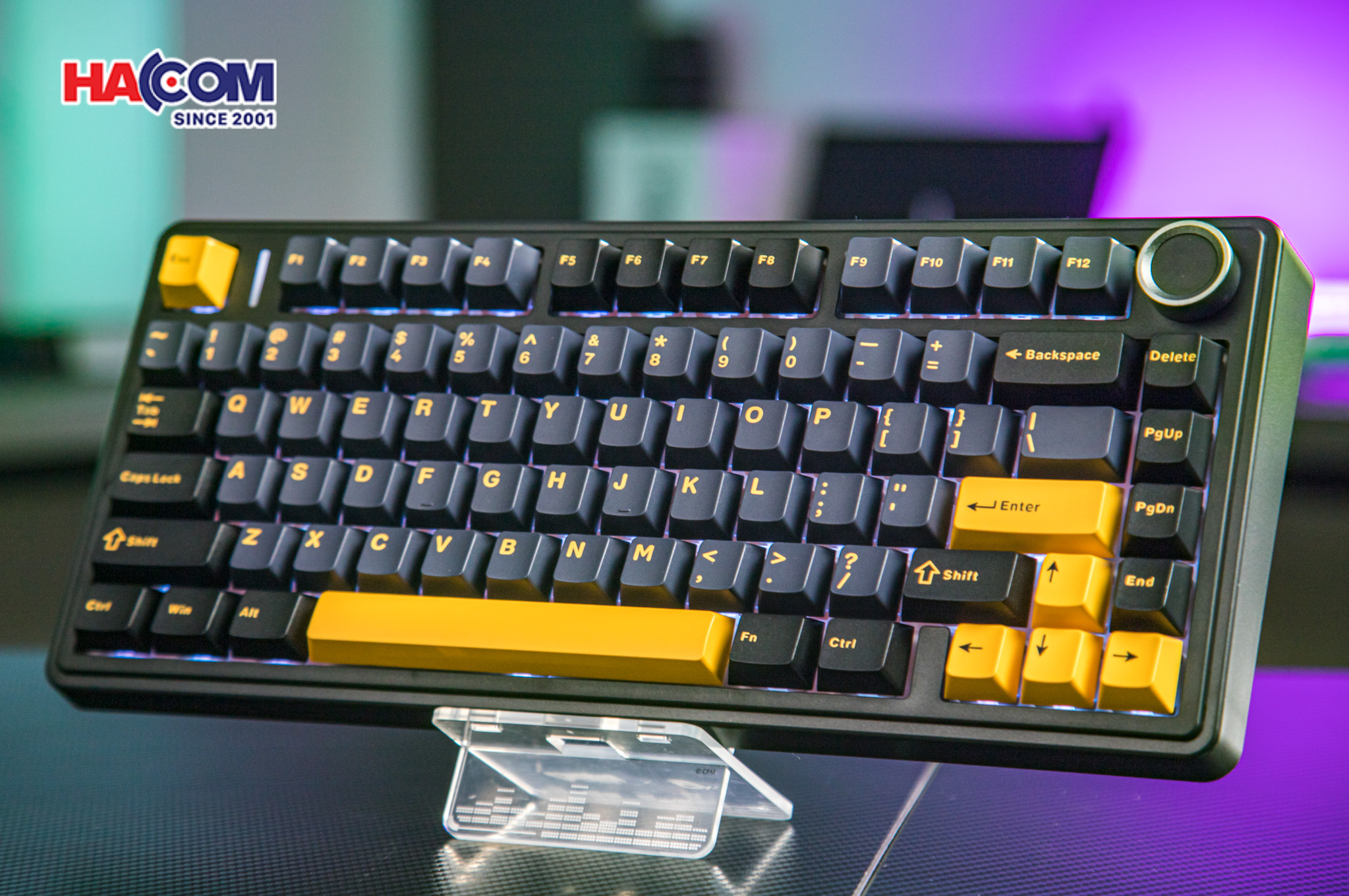 Bàn phím cơ AULA F75 (Đen/Xanh đậm/Cam), (3 Mode, Grey Wood V3 Switch) 6