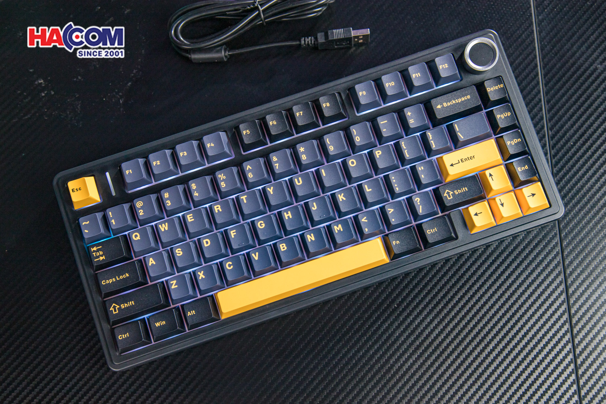 Bàn phím cơ AULA F75 (Đen/Xanh đậm/Cam), (3 Mode, Grey Wood V3 Switch) 10