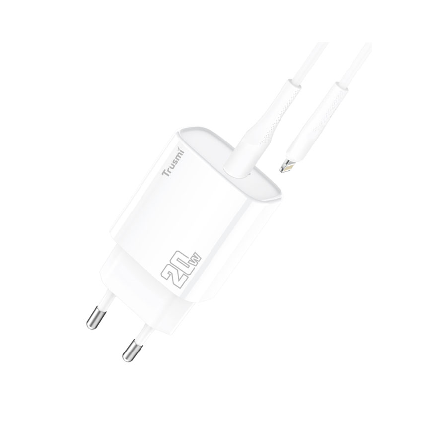 Sạc nhanh Trusmi PD20W Type C kèm cáp C TO L màu trắng US 3