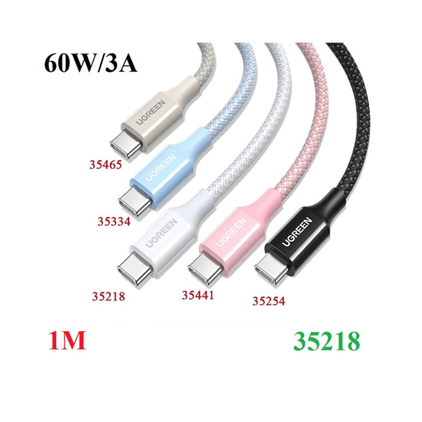 Cáp sạc Ugreen USB-C 1m màu trắng ,bọc nhựa PVC vải bện 35218