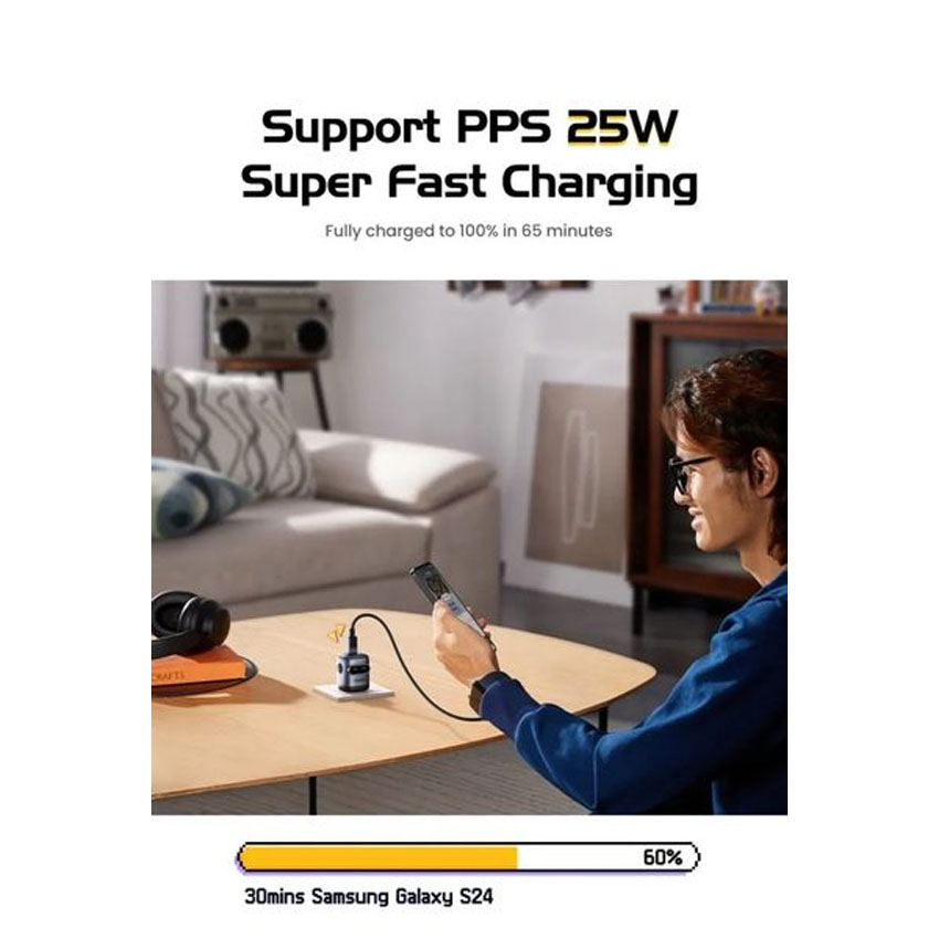 Củ sạc nhanh Ugreen GaN 30W 1 cổng USB-C hình robot màu xanh pha hồng 45006 US 3