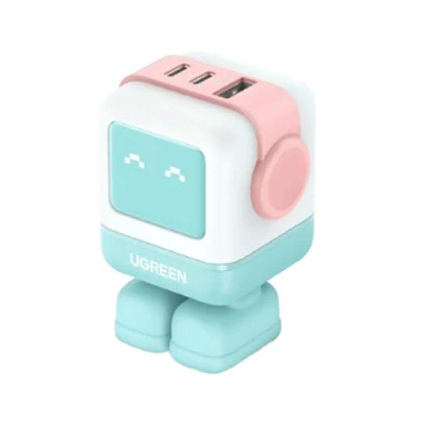 Củ sạc nhanh Ugreen GaN 65W 2 cổng USB-C và 1 USB hình robot màu xanh pha hồng 35856  chính hãng