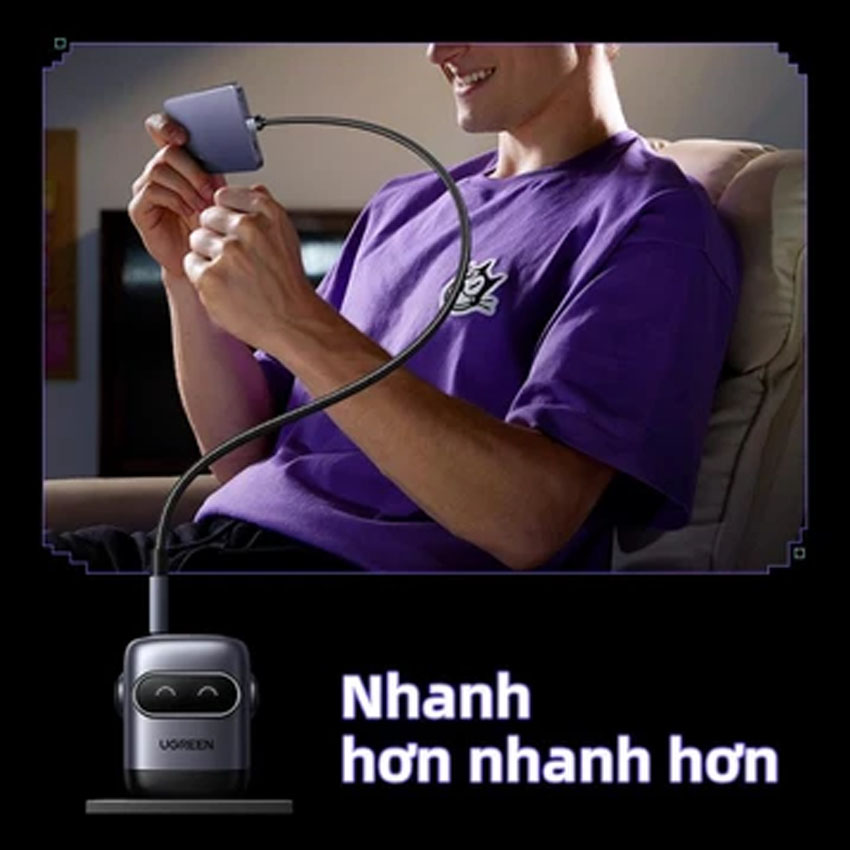 Củ sạc nhanh Ugreen GaN 65W 2C1A hình robot màu xanh pha hồng 35856 US 2