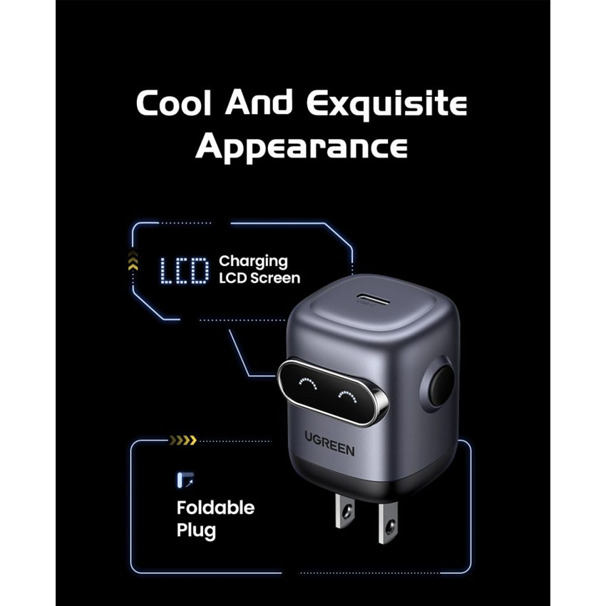 Củ sạc nhanh Ugreen GaN hình Robot 30W 1 cổng Type-C màu đen 45004 US 1