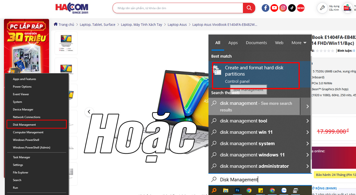 chia o cung tren win 11 hacom 2