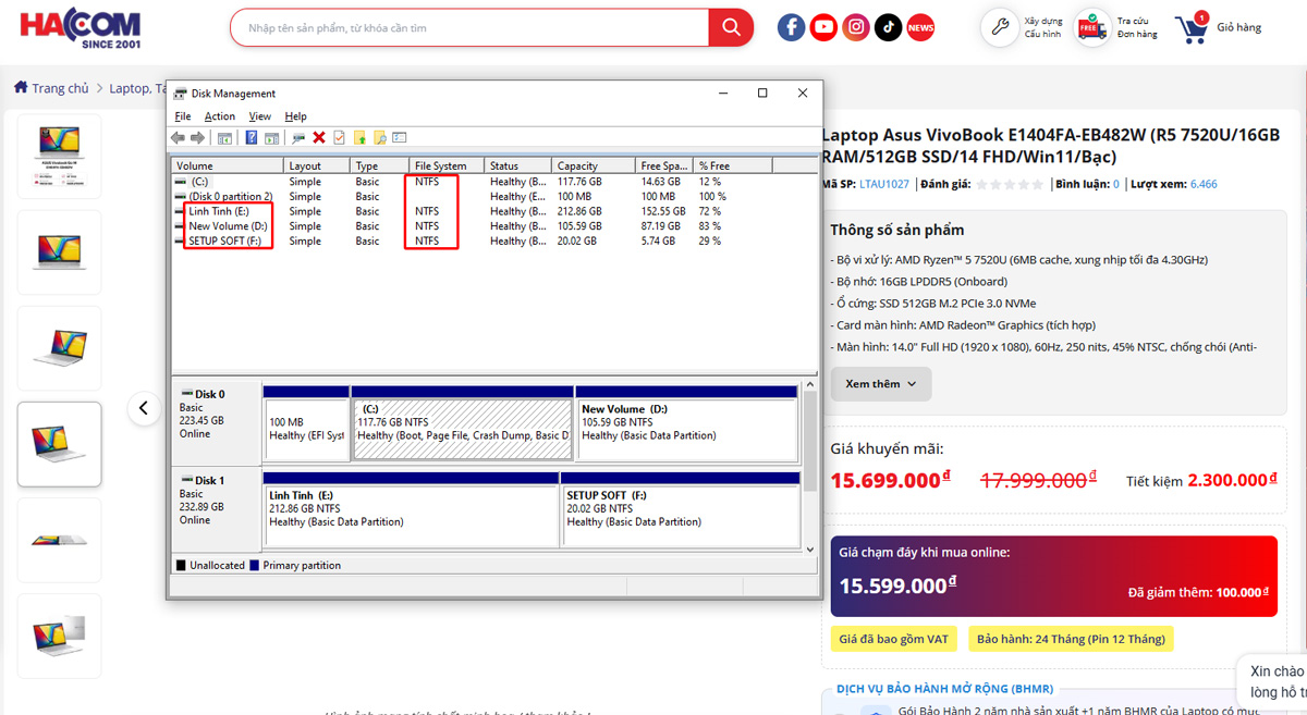 chia o cung tren win 11 hacom 4