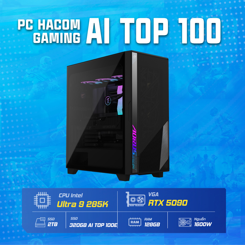 PC HACOM AI TOP 100 Z890 ( Core Ultra 9 285K / 128GB RAM / 2TB SSD / VGA RTX 5090 ) POWERED BY GIGABYTE