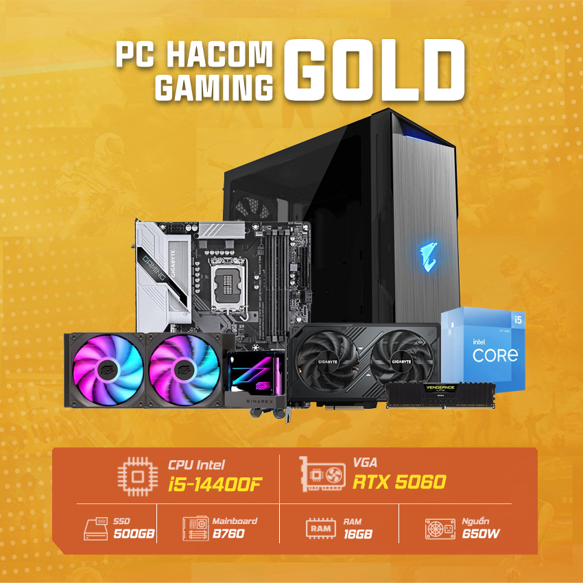 PC HACOM GOLD PRO 049 ( Intel i5 14400F / VGA RTX 5060 ) POWERED BY GIGABYTE